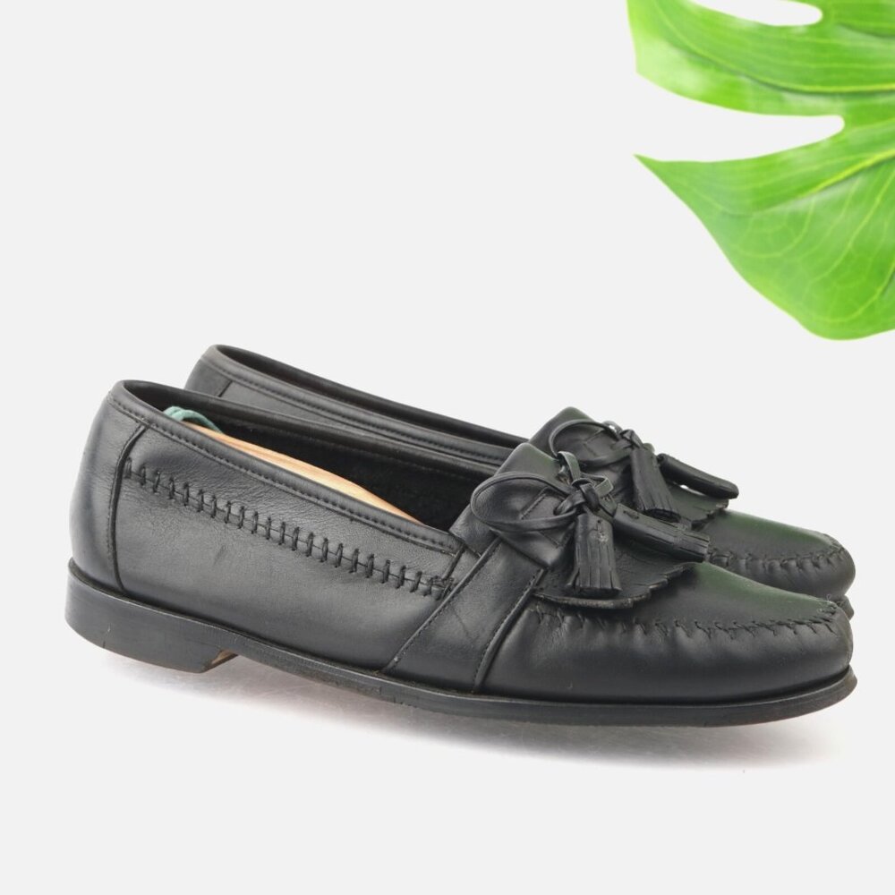 VTG Johnston Murphy Mens Loafer Size 7.5 M Black Leather Moc Kiltie Bow Shoe USA